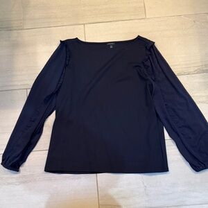 Ann Taylor Navy Blouse with Ruffled Sleeves